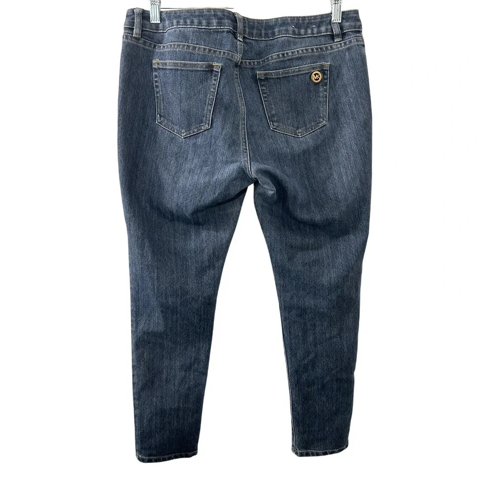 Michael Kors Izzy Skinny Jeans Dark Wash Blue Denim Petite 10P‎ Gold Hardware